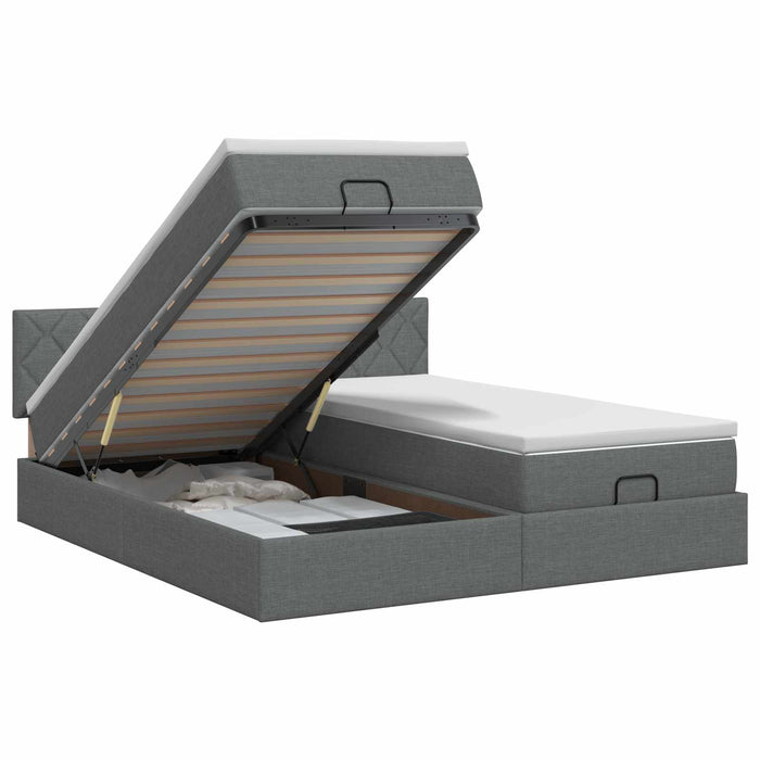 Pat ottoman cu saltea cu headboard 2 buc. Gri închis Țesătură WALTI