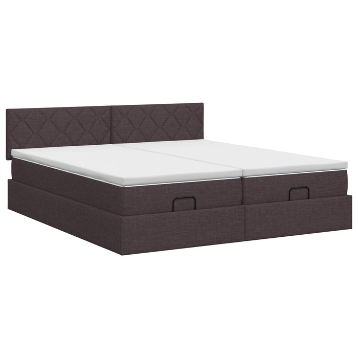 Pat ottoman cu saltea cu headboard 2 buc. Maro închis Țesătură WALTI