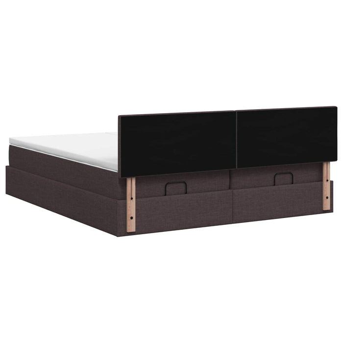 Pat ottoman cu saltea cu headboard 2 buc. Maro închis Țesătură WALTI