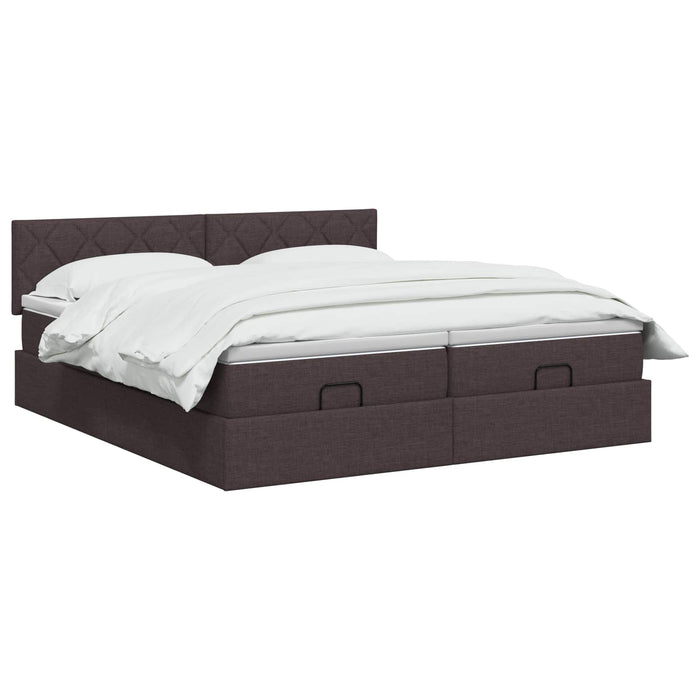 Pat ottoman cu saltea cu headboard 2 buc. Maro închis Țesătură WALTI