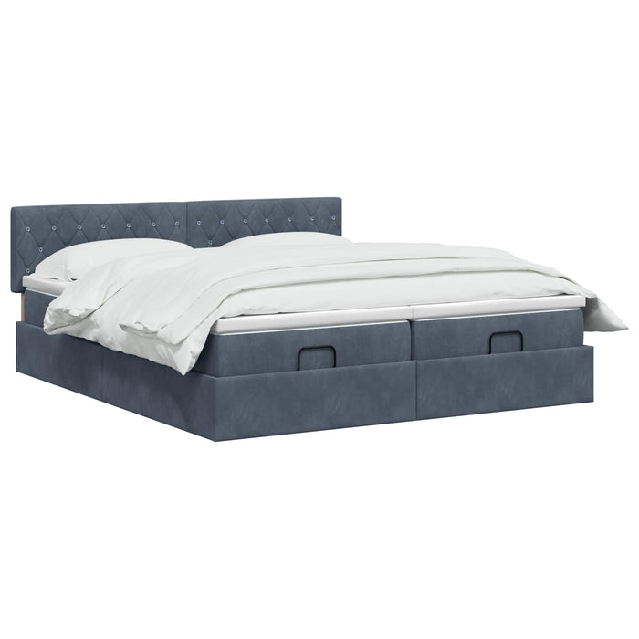 Pat ottoman cu saltea cu headboard 2 pcs Gri închis Catifea - WALTI WALTI