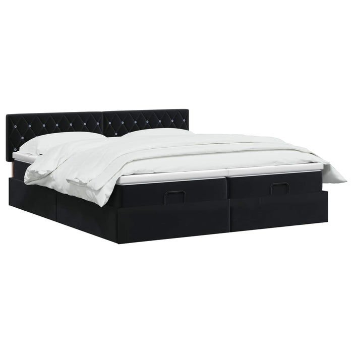Pat ottoman cu saltea cu headboard 2 pcs Negru Catifea WALTI