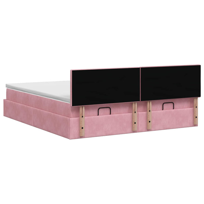 Pat ottoman cu saltea cu headboard 2 pcs Roz Catifea WALTI