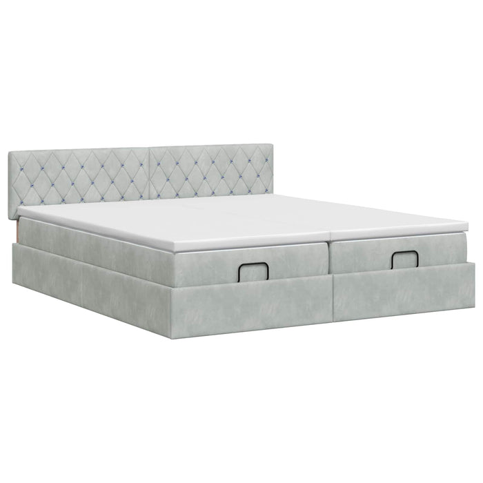 Pat ottoman cu saltea cu headboard 2 pcs Gri deschis Catifea WALTI