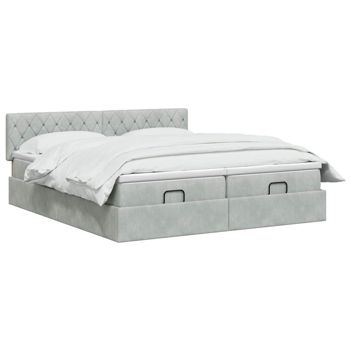 Pat ottoman cu saltea cu headboard 2 pcs Gri deschis Catifea WALTI