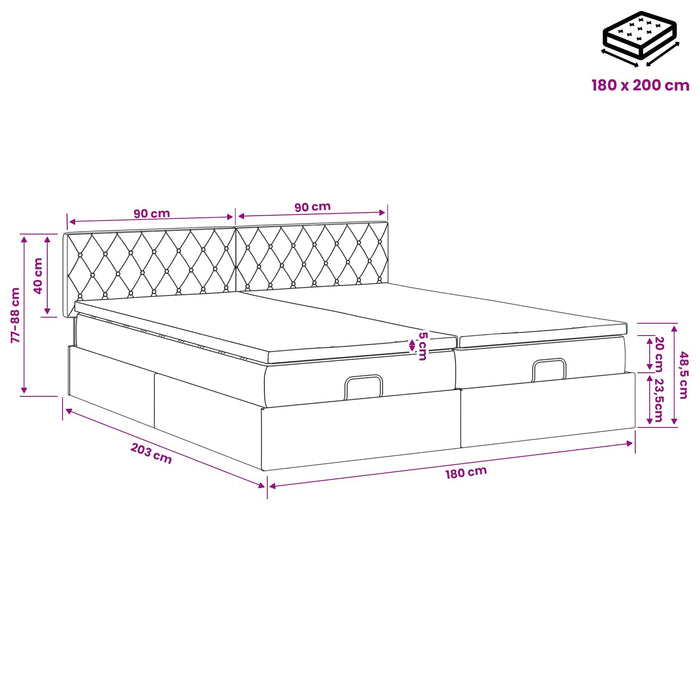 Pat ottoman cu saltea cu headboard 2 pcs Roz Catifea WALTI