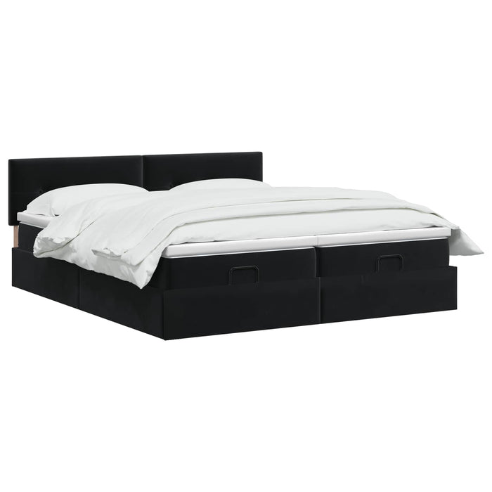 Pat ottoman cu saltea cu headboard 2 buc. Negru Catifea - WALTI WALTI