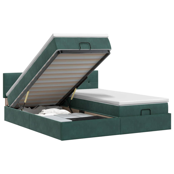 Pat ottoman cu saltea cu headboard 2 buc. Verde închis Catifea WALTI