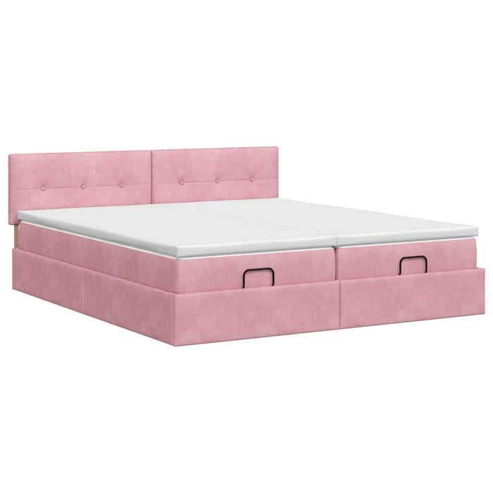 Pat ottoman cu saltea cu headboard 2 buc. Roz Catifea WALTI