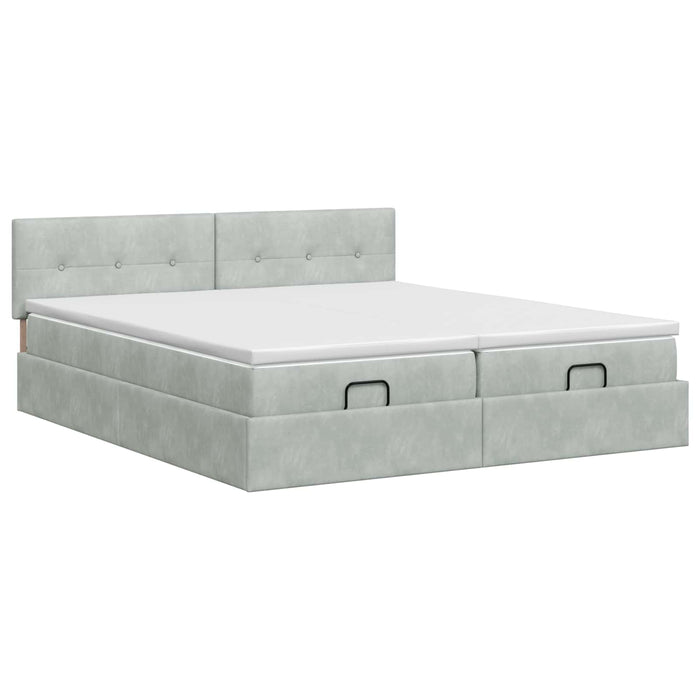 Pat ottoman cu saltea cu headboard 2 buc. Gri deschis Catifea WALTI
