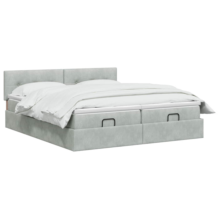 Pat ottoman cu saltea cu headboard 2 buc. Gri deschis Catifea WALTI
