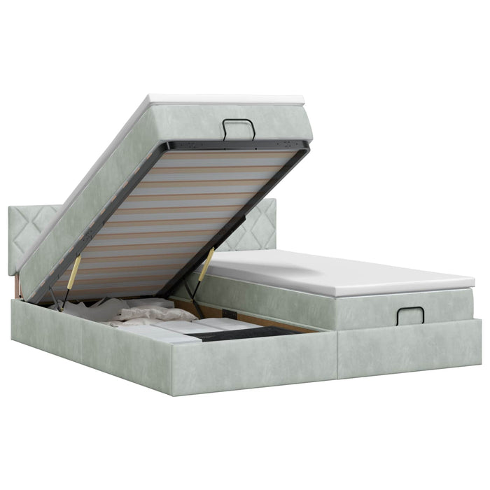 Pat ottoman cu saltea cu headboard 2 buc. Gri deschis Catifea WALTI