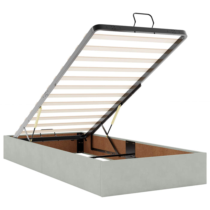 Pat ottoman cu saltea cu headboard 2 buc. Gri deschis Catifea WALTI