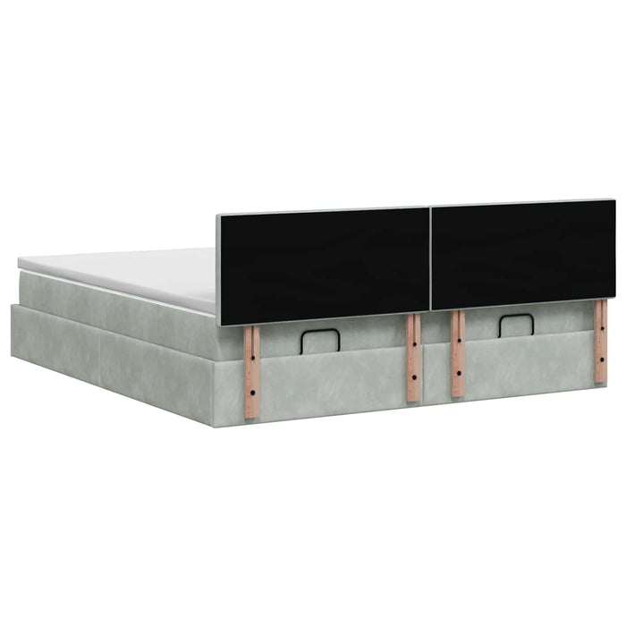 Pat ottoman cu saltea cu headboard 2 buc. Gri deschis Catifea WALTI