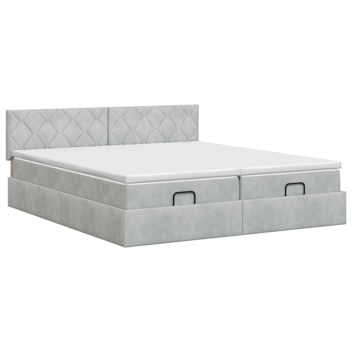 Pat ottoman cu saltea cu headboard 2 buc. Gri deschis Catifea WALTI