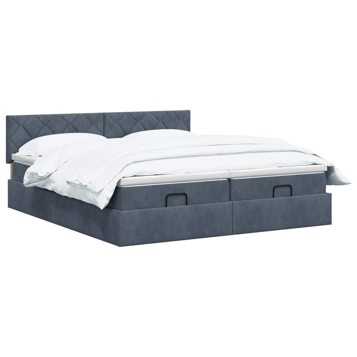 Pat ottoman cu saltea cu headboard 2 buc. Gri închis Catifea WALTI