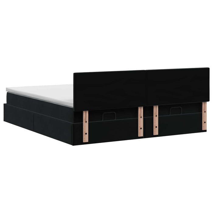 Pat ottoman cu saltea cu headboard 2 buc. Negru Catifea WALTI