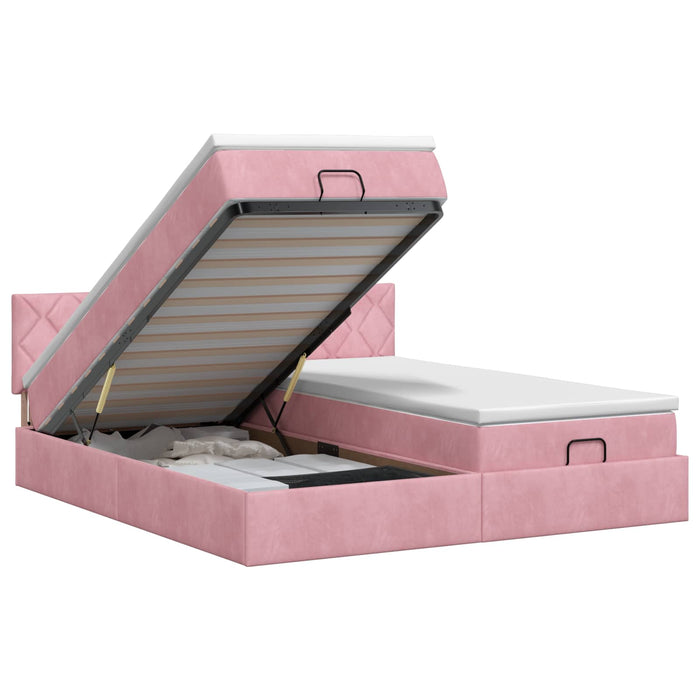 Pat ottoman cu saltea cu headboard 2 buc. Roz Catifea WALTI