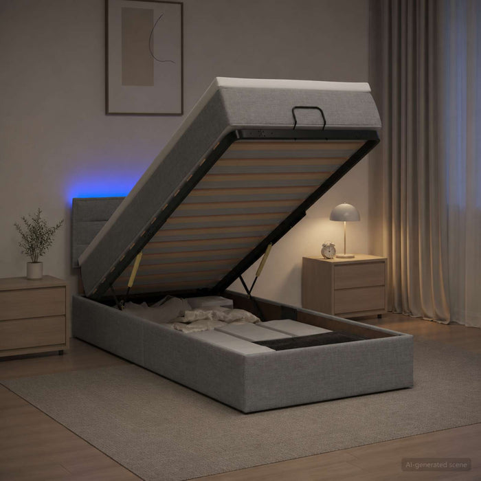 Pat Ottoman cu Saltea și LED Gri deschis 90 x 200 cm Țesătură - WALTI WALTI
