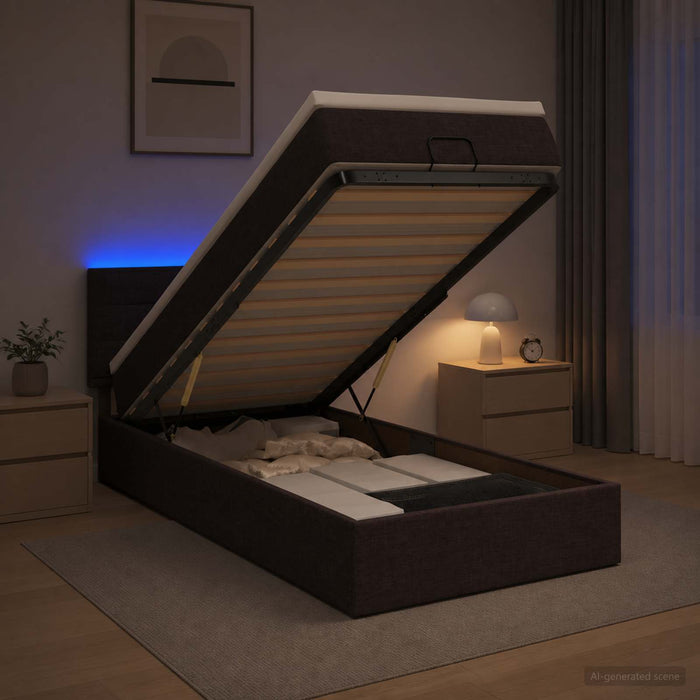 Pat Ottoman cu Saltea și LED Maro închis 100 x 200 cm Țesătură - WALTI WALTI
