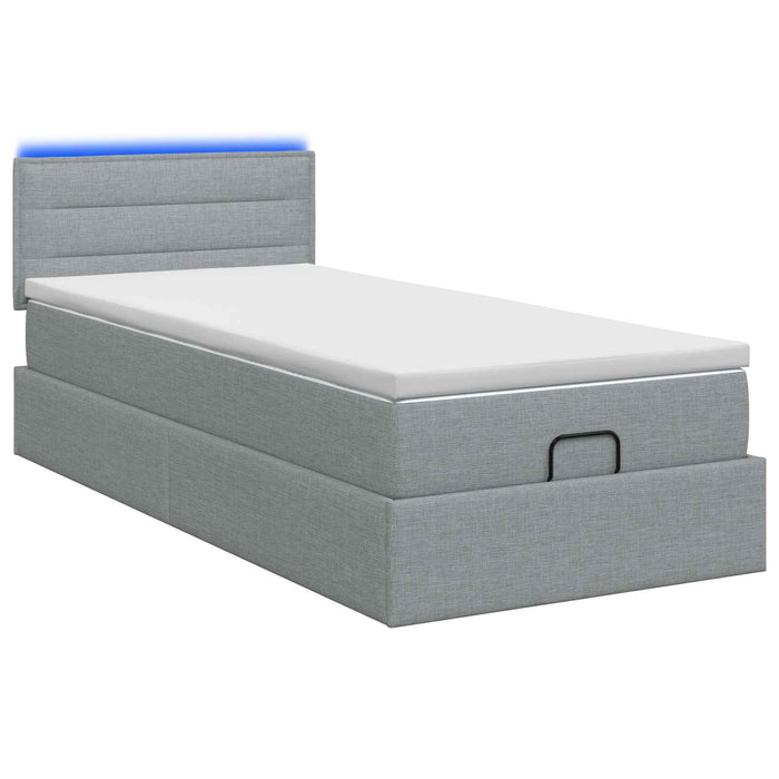 Pat Ottoman cu Saltea și LED Gri deschis 90 x 190 cm Țesătură WALTI