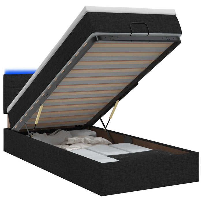 Pat Ottoman cu Saltea și LED Negru 90 x 200 cm Țesătură WALTI