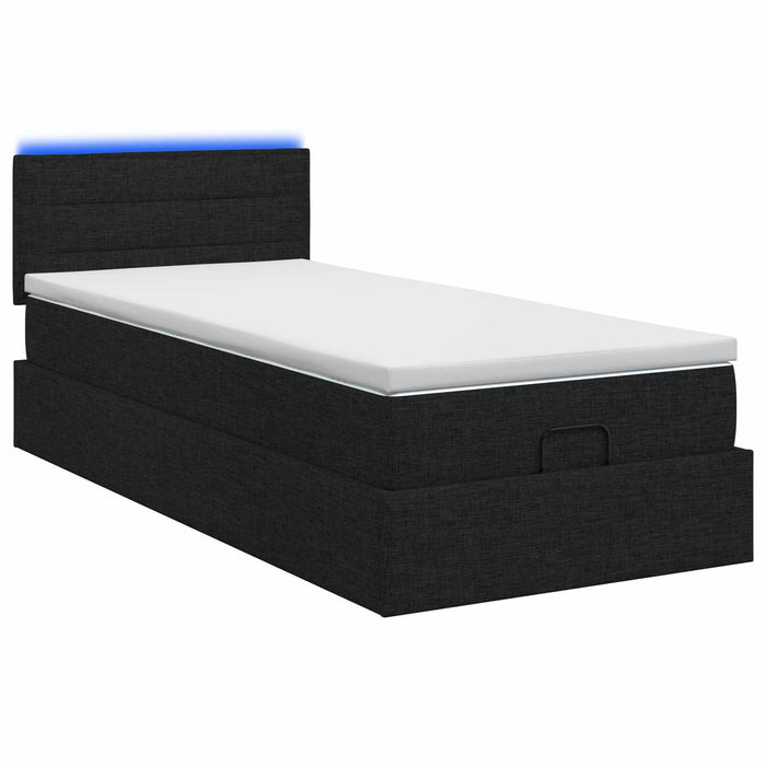 Pat Ottoman cu Saltea și LED Negru 90 x 200 cm Țesătură WALTI