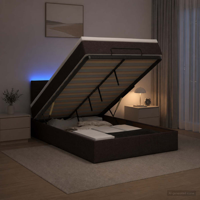 Pat Ottoman cu Saltea și LED Maro închis 120 x 200 cm Țesătură WALTI