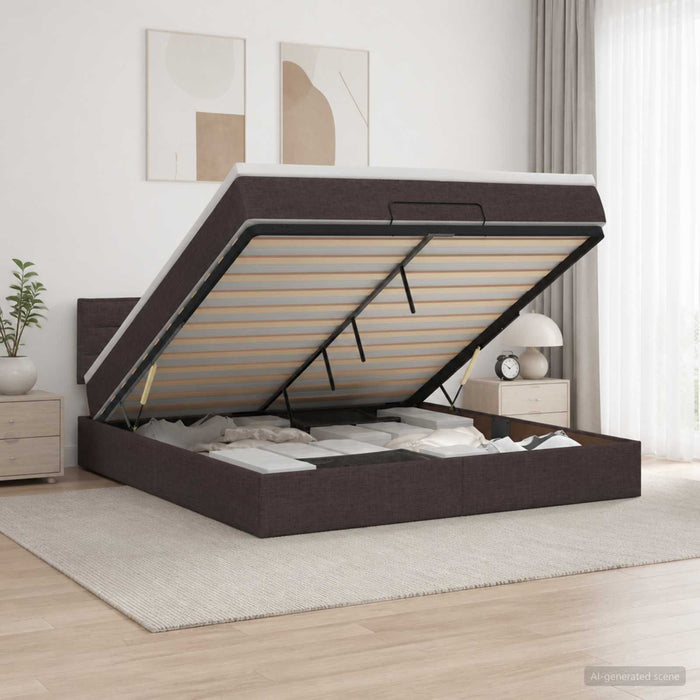 Pat Ottoman cu Saltea și LED Maro închis 180 x 200 cm Țesătură WALTI