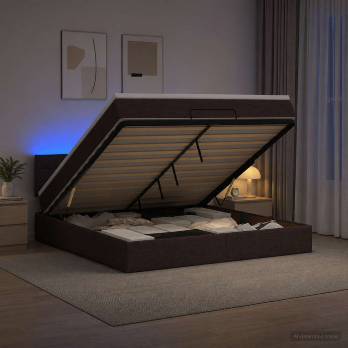Pat Ottoman cu Saltea și LED Maro închis 180 x 200 cm Țesătură WALTI