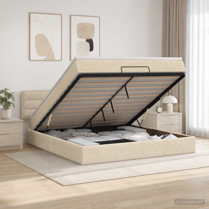 Pat Ottoman cu Saltea și LED Crem 160 x 200 cm Țesătură WALTI
