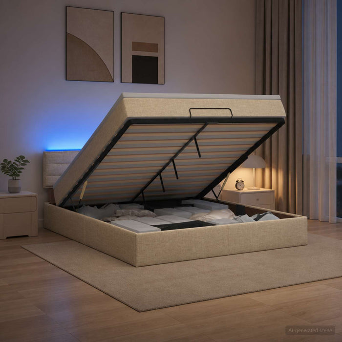 Pat Ottoman cu Saltea și LED Crem 160 x 200 cm Țesătură WALTI