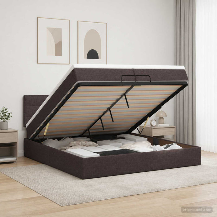 Pat Ottoman cu Saltea și LED Maro închis 200 x 200 cm Țesătură WALTI