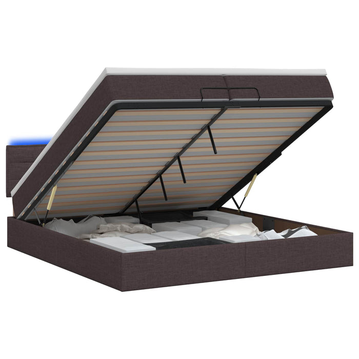 Pat Ottoman cu Saltea și LED Maro închis 200 x 200 cm Țesătură WALTI