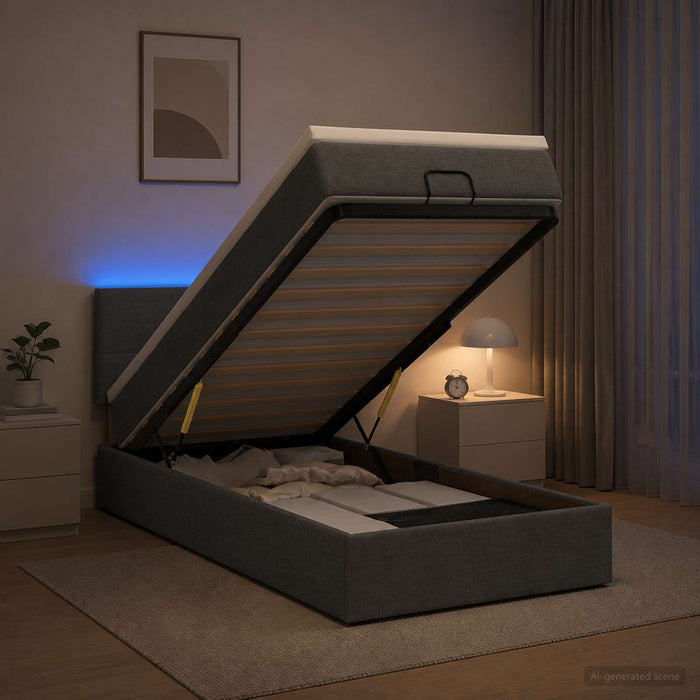 Pat Ottoman cu Saltea și LED Gri închis 90 x 200 cm Țesătură WALTI