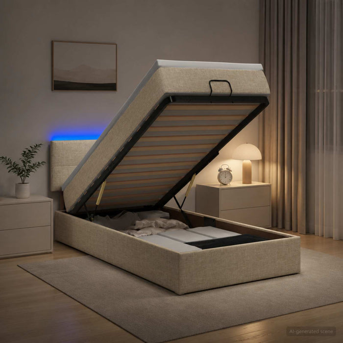 Pat Ottoman cu Saltea și LED Crem 90 x 200 cm Țesătură - WALTI WALTI