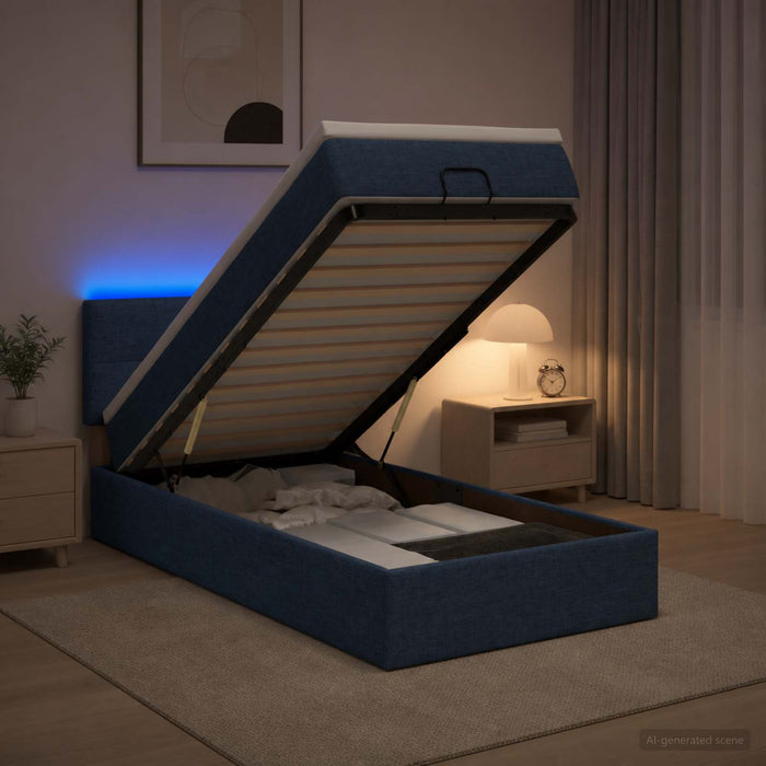 Pat Ottoman cu Saltea și LED albastru 100 x 200 cm Țesătură WALTI