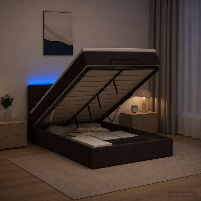 Pat Ottoman cu Saltea și LED Maro închis 120 x 200 cm Țesătură - WALTI WALTI