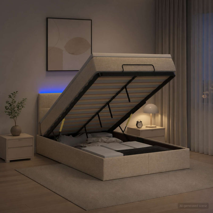 Pat Ottoman cu Saltea și LED Crem 120 x 200 cm Țesătură WALTI