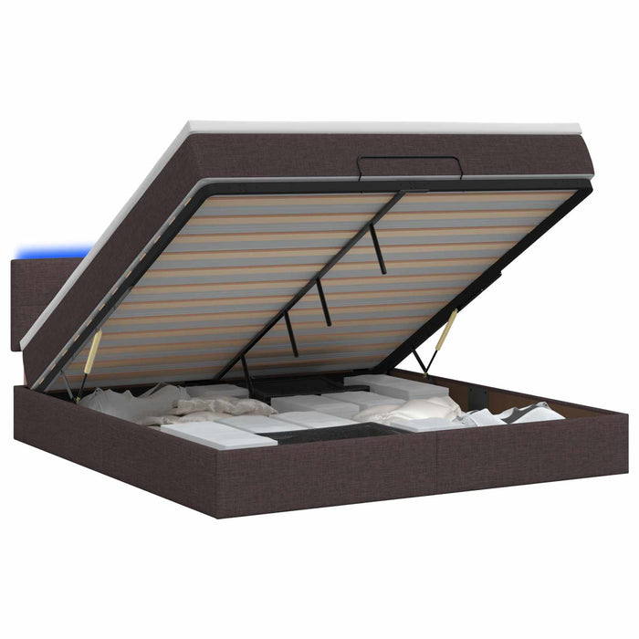 Pat Ottoman cu Saltea și LED Maro închis 140 x 190 cm Țesătură WALTI
