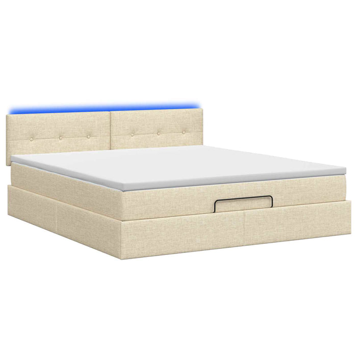 Pat Ottoman cu Saltea și LED Crem 140 x 190 cm Țesătură WALTI