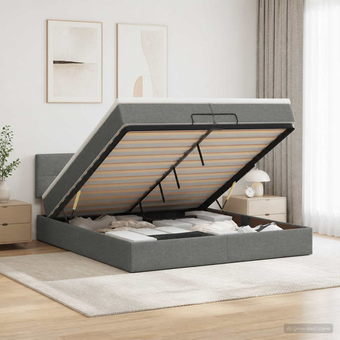 Pat Ottoman cu Saltea și LED Gri închis 200 x 200 cm Țesătură - WALTI WALTI