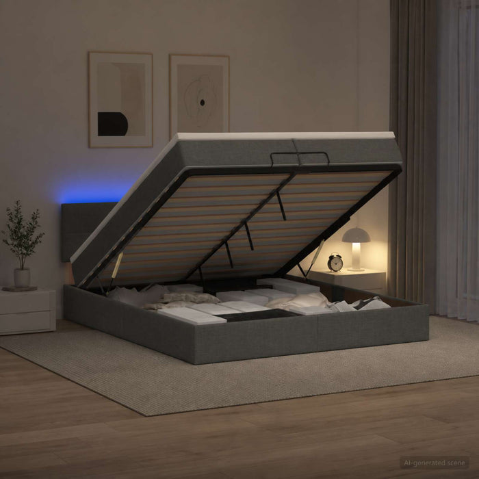 Pat Ottoman cu Saltea și LED Gri închis 200 x 200 cm Țesătură - WALTI WALTI