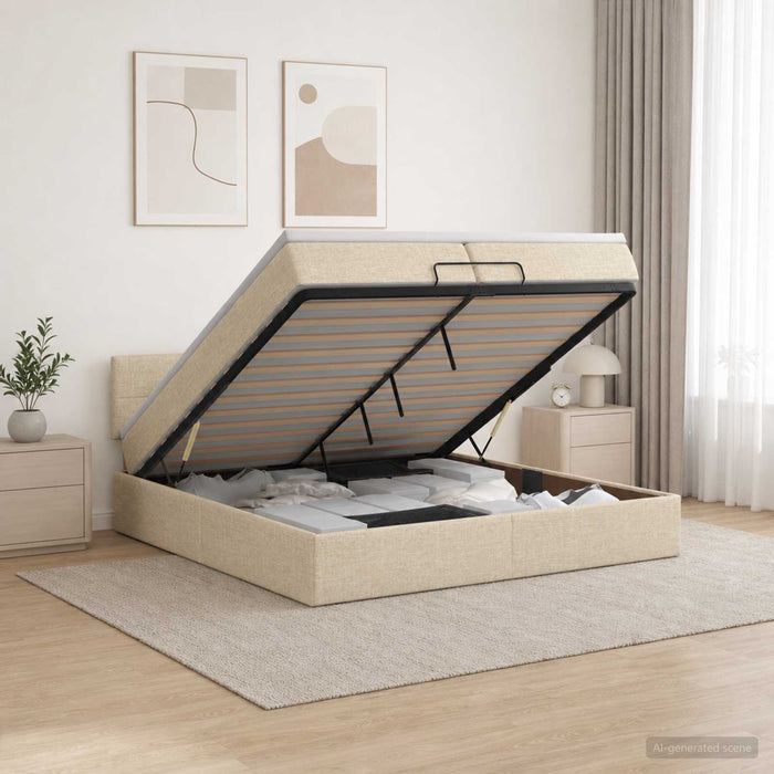 Pat ottoman cu saltea cu headboard Crem 200 x 200 cm Țesătură WALTI