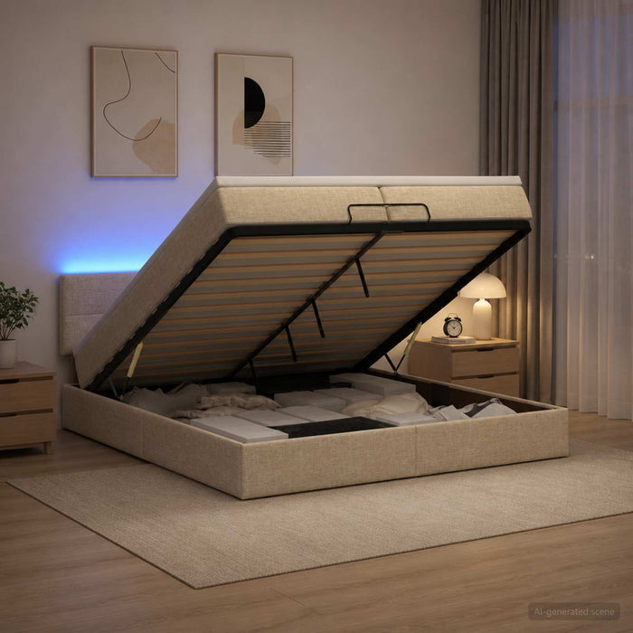 Pat Ottoman cu Saltea și LED Crem 200 x 200 cm Țesătură - WALTI WALTI