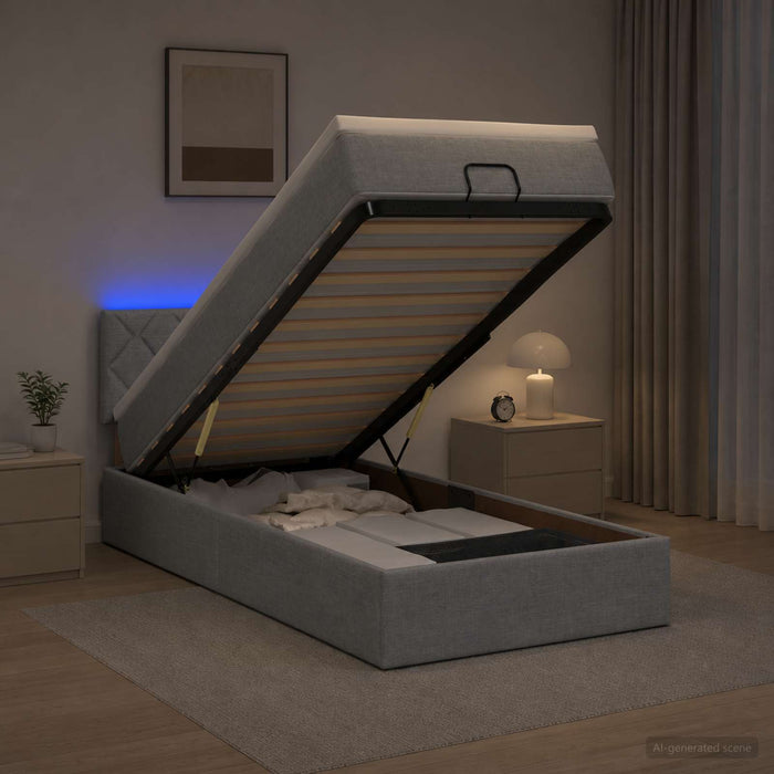 Pat Ottoman cu Saltea și LED Gri deschis 100 x 200 cm Țesătură WALTI