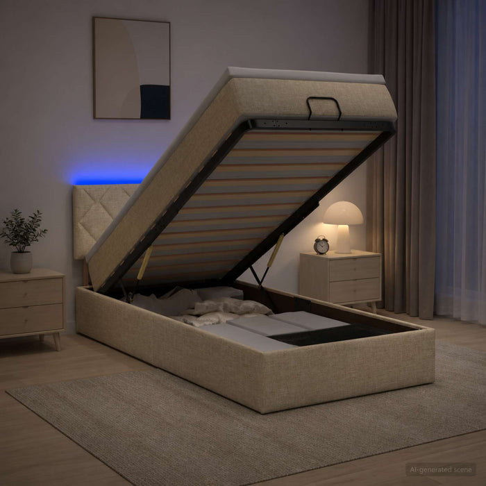 Pat Ottoman cu Saltea și LED Crem 90 x 200 cm Țesătură WALTI