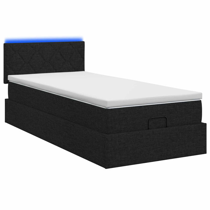 Pat Ottoman cu Saltea și LED Negru 90 x 190 cm Țesătură WALTI
