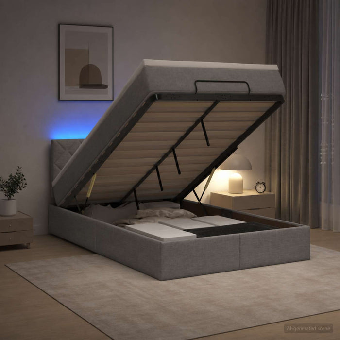 Pat Ottoman cu Saltea și LED Gri deschis 120 x 200 cm Țesătură WALTI