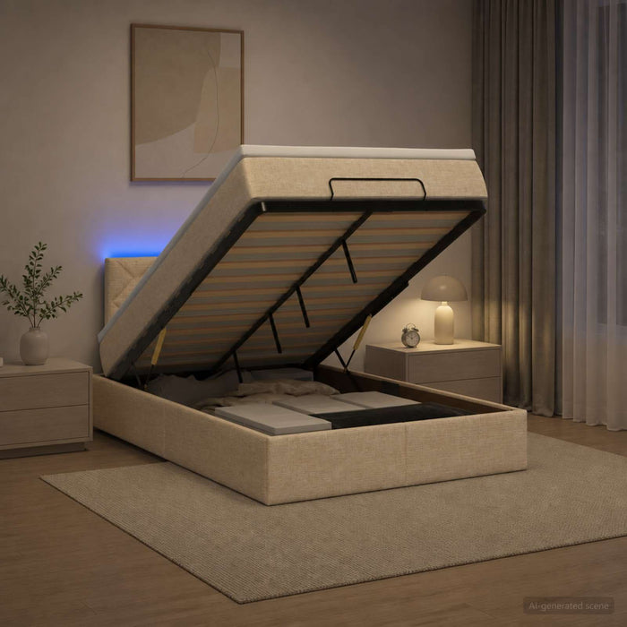 Pat Ottoman cu Saltea și LED Crem 120 x 190 cm Țesătură WALTI